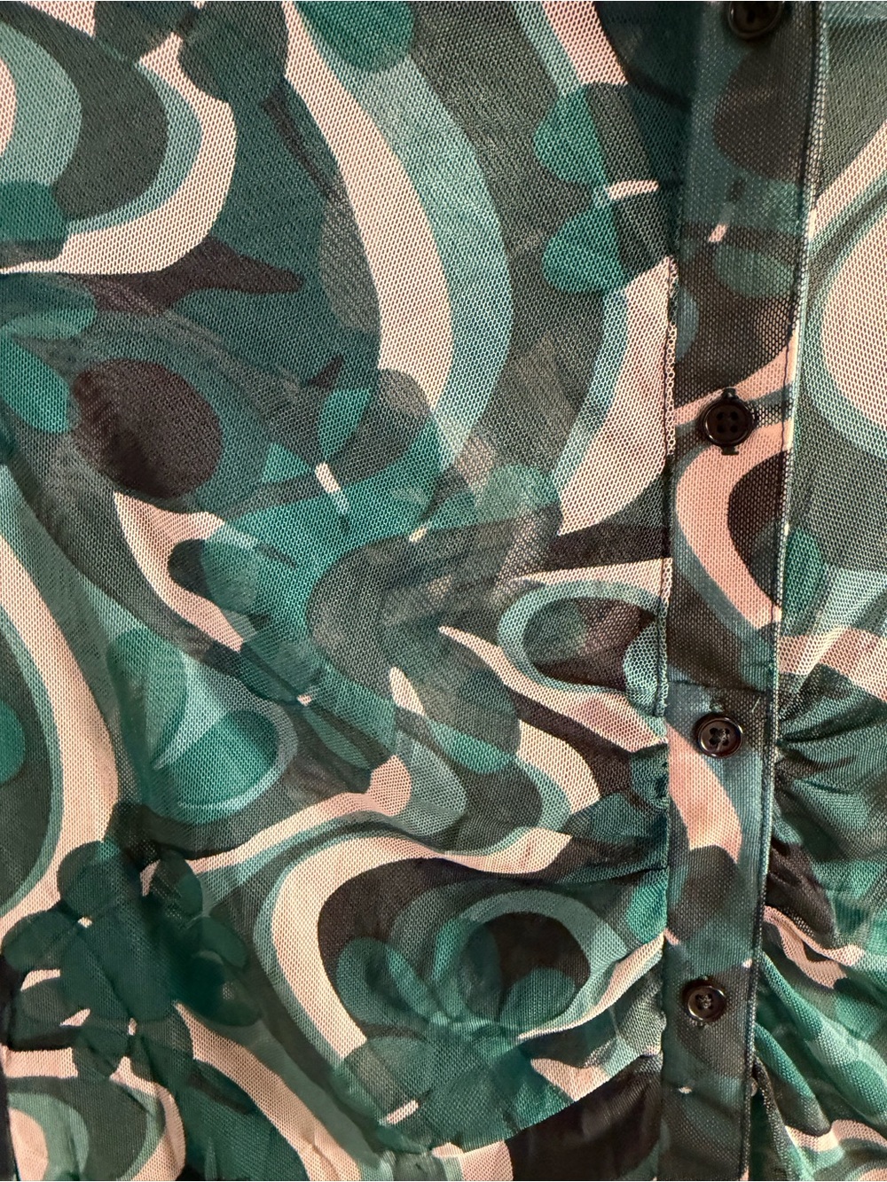 Lavender Moon Green Multi Swirl Button-Front Long Sleeve Top Medium - Picture 5 of 7